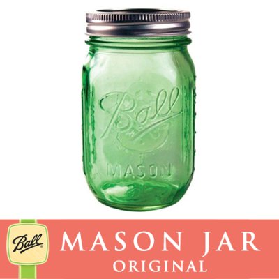 画像1: 限定グリーン メイソンジャー 16oz(473ml) レギュラーマウス Ball Mason jar オリジナル