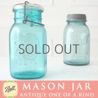 【希少】アンティーク メイソンジャー Ball Mason jar  ビンテージ　Quart(クォート)　ワイヤー型　Bicentennial Celebration　ワシ彫刻　ブルー×ホワイト蓋ホワイト蓋