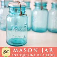 アンティーク メイソンジャー Ball Mason jar  ビンテージ　Quart(クォート)　ワイヤー型　ブルー×ホワイト蓋
