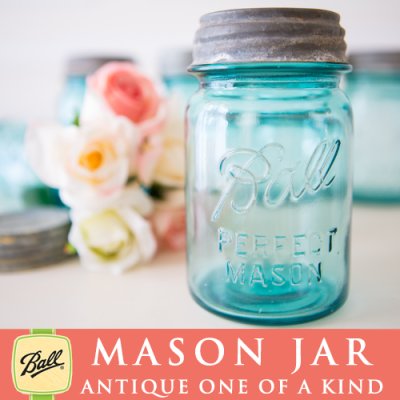 画像1: アンティーク メイソンジャー Ball Mason jar  ビンテージ　Pint(パイント)　Zinc蓋つき　ブルー