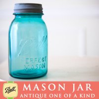 アンティーク メイソンジャー Ball Mason jar  ビンテージ　Quart(クォート)　Zinc蓋つき　ブルー
