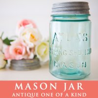 アンティーク メイソンジャー  ATLAS Mason jar  ビンテージ　Pint(パイント)　Zinc蓋つき　ブルー