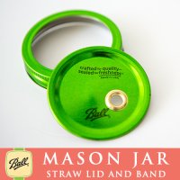 メイソンジャー　Ball社　レギュラーマウス用　ストロー用蓋　フタ　Mason jar　グリーン