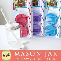 【4個セット】フタ＆ストロー レギュラー・ワイドマウス用 カラー メイソンジャー Ball社  Mason jar