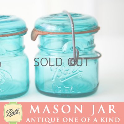 画像1: アンティーク メイソンジャー Ball Mason jar  ビンテージ　ワイヤー型　ミニ　ブルー　鷲の彫刻入り