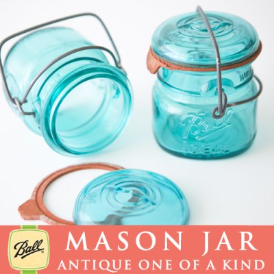 画像2: アンティーク メイソンジャー Ball Mason jar  ビンテージ　ワイヤー型　ミニ　ブルー　鷲の彫刻入り