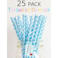 メイソンジャー Ball Mason jar タンブラー エコ 再生可能 紙ストロー25本入り サーキュラーエコノミー Turquoise Damask