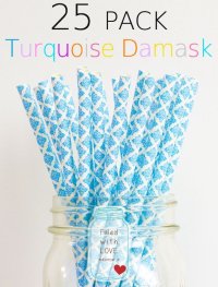 メイソンジャー Ball Mason jar タンブラー エコ 再生可能 紙ストロー25本入り サーキュラーエコノミー Turquoise Damask