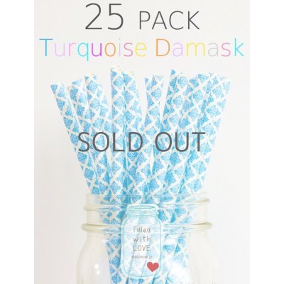 画像1: メイソンジャー Ball Mason jar タンブラー エコ 再生可能 紙ストロー25本入り サーキュラーエコノミー Turquoise Damask