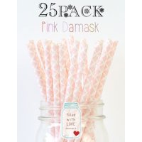 メイソンジャー Ball Mason jar タンブラー エコ 再生可能 紙ストロー25本入り サーキュラーエコノミー Pink Damask