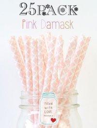 メイソンジャー Ball Mason jar タンブラー エコ 再生可能 紙ストロー25本入り サーキュラーエコノミー Pink Damask