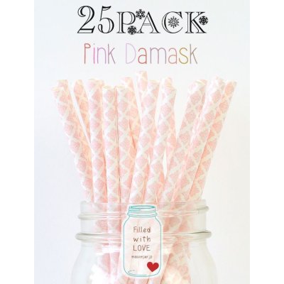 画像1: メイソンジャー Ball Mason jar タンブラー エコ 再生可能 紙ストロー25本入り サーキュラーエコノミー Pink Damask