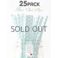 メイソンジャー Ball Mason jar タンブラー エコ 再生可能 紙ストロー25本入り サーキュラーエコノミー Block Check Aqua