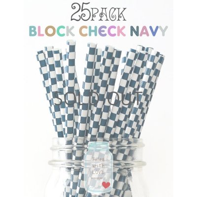 画像1: メイソンジャー Ball Mason jar タンブラー エコ 再生可能 紙ストロー25本入り サーキュラーエコノミー Block Check Navy