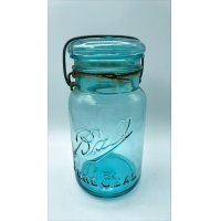 【希少】アンティーク メイソンジャー Ball Mason jar  ビンテージ　Quart(クォート)　ワイヤー型　ブルー瓶/ブルー蓋