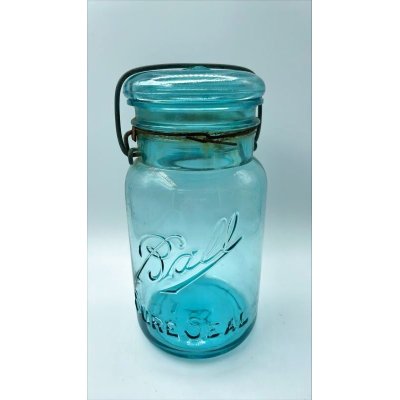 画像1: 【希少】アンティーク メイソンジャー Ball Mason jar  ビンテージ　Quart(クォート)　ワイヤー型　ブルー瓶/ブルー蓋