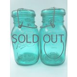 【希少】アンティーク メイソンジャー Ball Mason jar  ビンテージ　Quart(クォート)　ワイヤー型　Bicentennial Celebration　ワシ彫刻　ブルー瓶/ブルー蓋