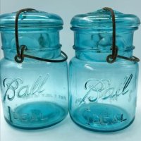 【希少】アンティーク メイソンジャー Ball Mason jar  ビンテージ　スモール　ワイヤー型　ブルー