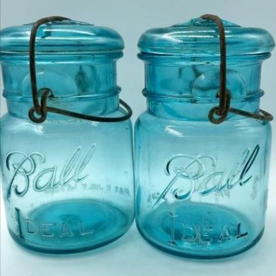 画像1: 【希少】アンティーク メイソンジャー Ball Mason jar  ビンテージ　スモール　ワイヤー型　ブルー