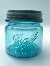 【希少】アンティーク メイソンジャー Ball Mason jar  ビンテージ　Zinc蓋つき　ブルー