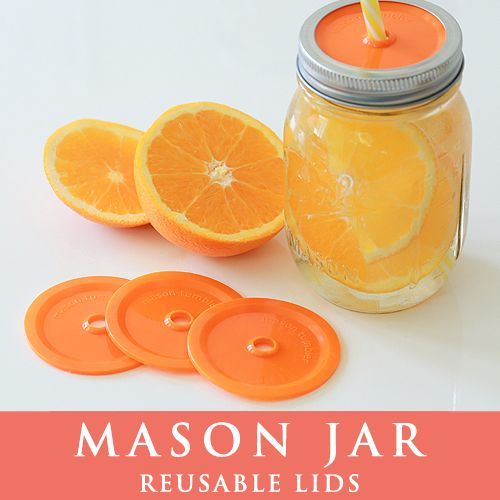 メイソンジャー レギュラーマウス用 ストロー用蓋 フタ Mason Jar オレンジ ４枚セット