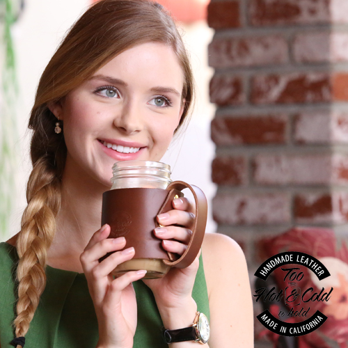 サークルハンドル ブラウン 16oz レギュラーマウス メイソンジャー 本革ホルダー レザーホルダー Ball Mason Jar オリジナル クリア