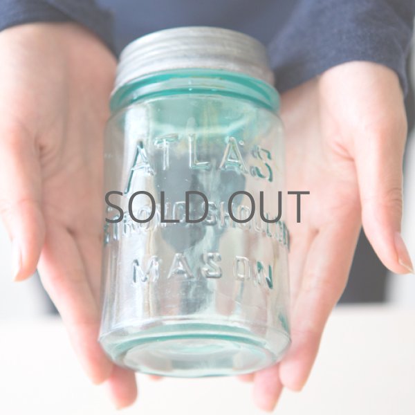 画像4: アンティーク メイソンジャー  ATLAS Mason jar  ビンテージ　Pint(パイント)　Zinc蓋つき　ブルー (4)
