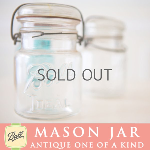 画像1: アンティーク メイソンジャー Ball Mason jar  ビンテージ　スモール(ワイド)　ワイヤー型　ホワイト (1)