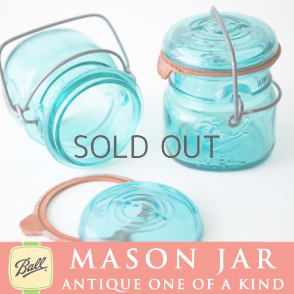 画像2: アンティーク メイソンジャー Ball Mason jar  ビンテージ　ワイヤー型　ミニ　ブルー　鷲の彫刻入り (2)