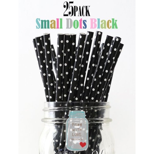 画像1: メイソンジャー Ball Mason jar タンブラー エコ 再生可能 紙ストロー25本入り サーキュラーエコノミー Small Dots Black (1)