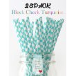 画像1: メイソンジャー Ball Mason jar タンブラー エコ 再生可能 紙ストロー25本入り サーキュラーエコノミー Block Check Turquoise (1)