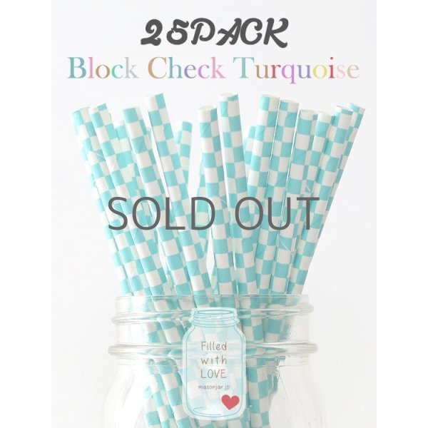 画像1: メイソンジャー Ball Mason jar タンブラー エコ 再生可能 紙ストロー25本入り サーキュラーエコノミー Block Check Turquoise (1)