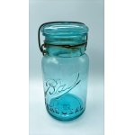 画像: 【希少】アンティーク メイソンジャー Ball Mason jar  ビンテージ　Quart(クォート)　ワイヤー型　ブルー瓶/ブルー蓋