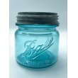 画像1: 【希少】アンティーク メイソンジャー Ball Mason jar  ビンテージ　Zinc蓋つき　ブルー (1)