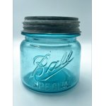 画像: 【希少】アンティーク メイソンジャー Ball Mason jar  ビンテージ　Zinc蓋つき　ブルー