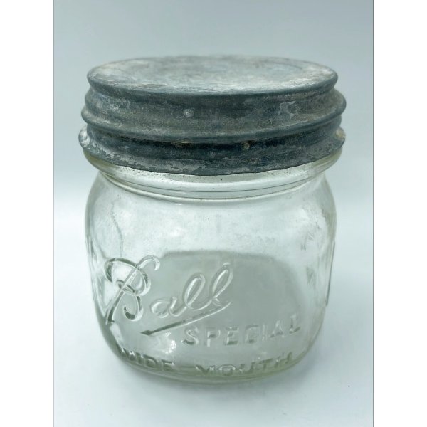 画像1: 【希少】アンティーク メイソンジャー Ball Mason jar  ビンテージ　Zinc蓋つき　クリア (1)